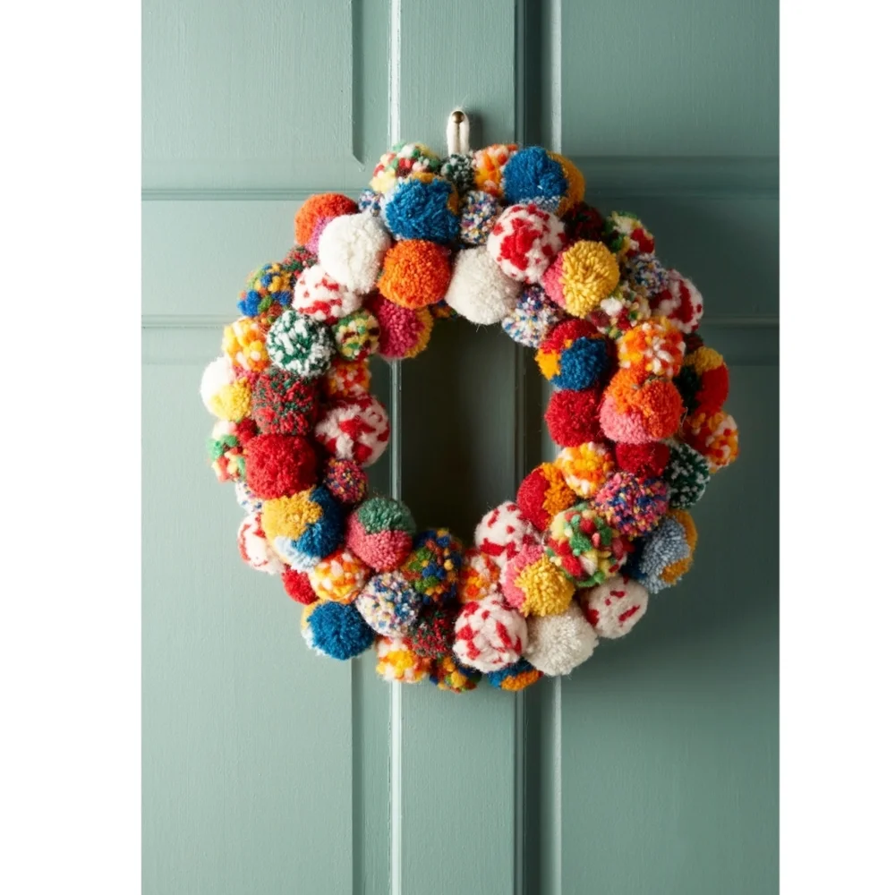 Anthropologie Pom Pom Society Wool Wreath